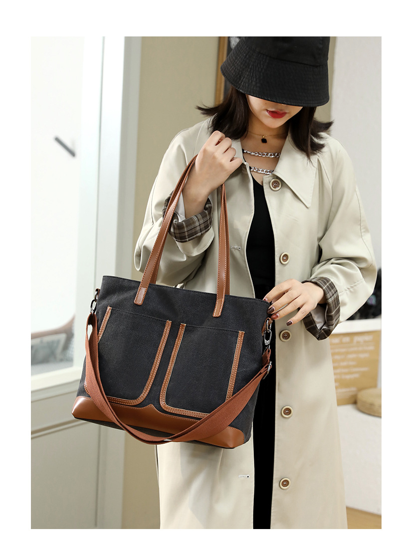 Canvas Commuter Bag Tote Bucket Bag Large Capacity Women's Bag 2022 Spring and Autumn New Fashion Crossbody One-Shoulder Large Bags