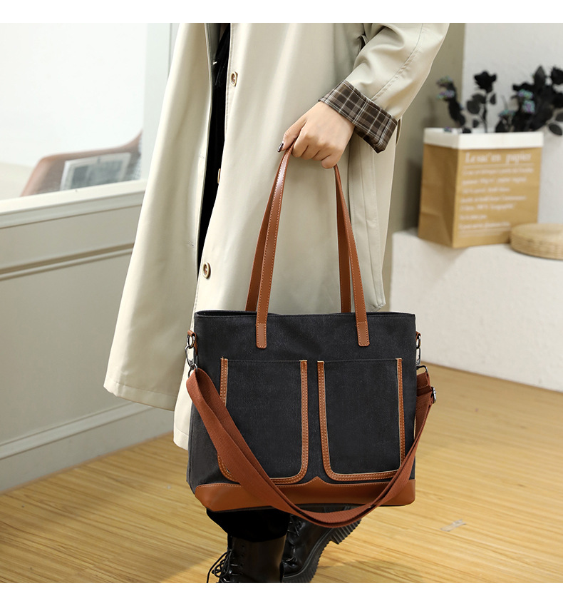 Canvas Commuter Bag Tote Bucket Bag Large Capacity Women's Bag 2022 Spring and Autumn New Fashion Crossbody One-Shoulder Large Bags