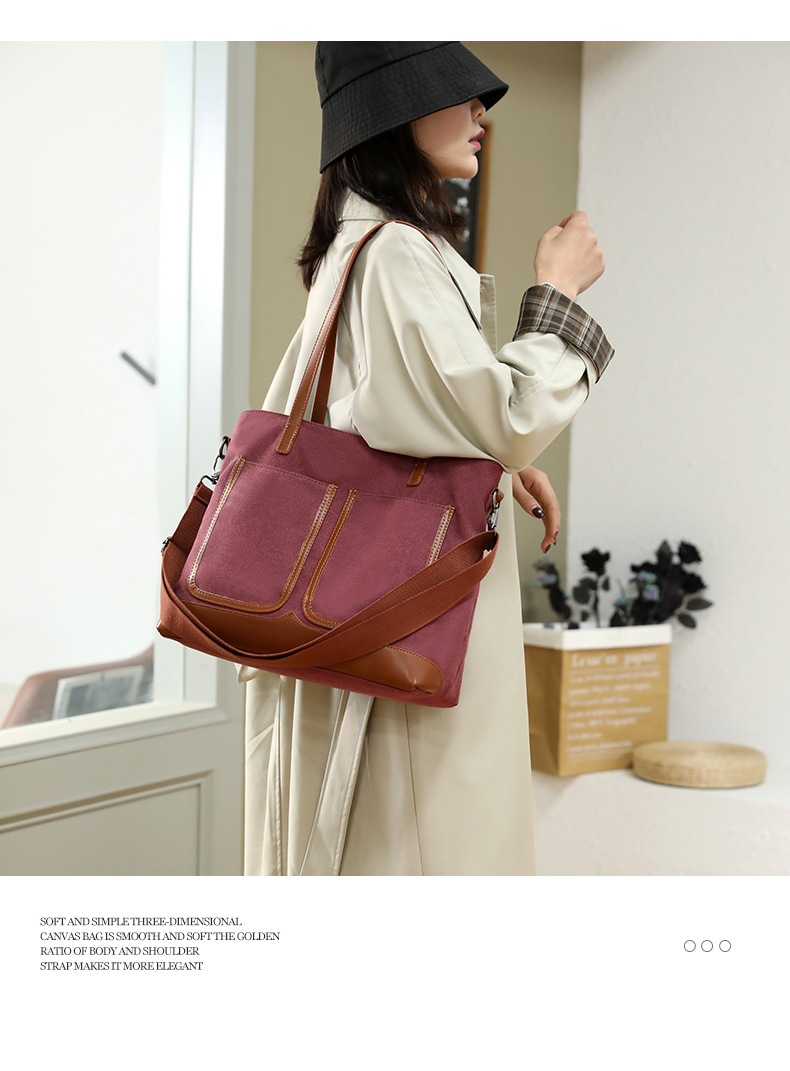 Canvas Commuter Bag Tote Bucket Bag Large Capacity Women's Bag 2022 Spring and Autumn New Fashion Crossbody One-Shoulder Large Bags
