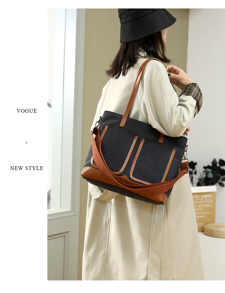 Canvas Commuter Bag Tote Bucket Bag Large Capacity Women's Bag 2022 Spring and Autumn New Fashion Crossbody One-Shoulder Large Bags