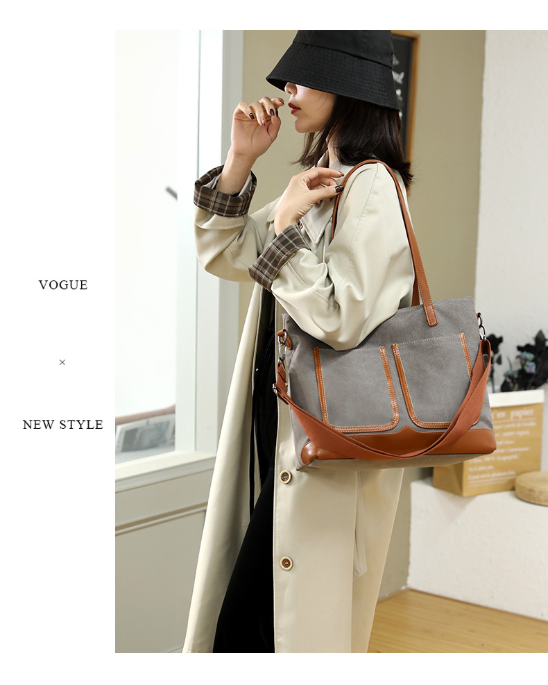 Canvas Commuter Bag Tote Bucket Bag Large Capacity Women's Bag 2022 Spring and Autumn New Fashion Crossbody One-Shoulder Large Bags