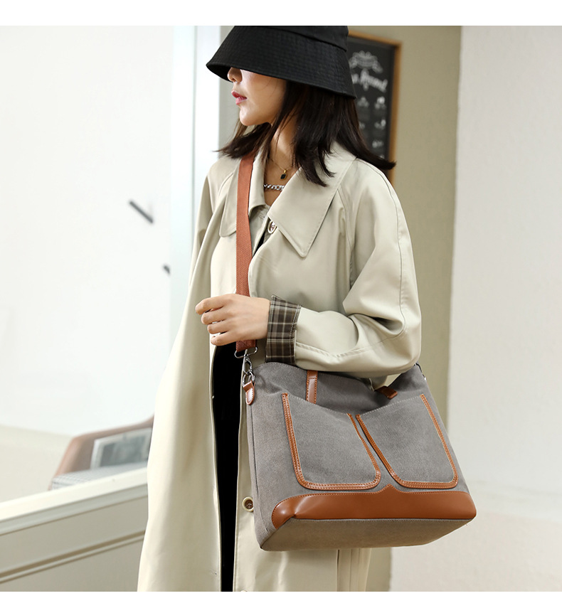 Canvas Commuter Bag Tote Bucket Bag Large Capacity Women's Bag 2022 Spring and Autumn New Fashion Crossbody One-Shoulder Large Bags