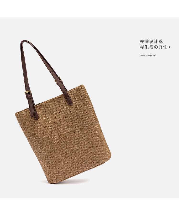 2020 Autumn New Woven Bucket Bag Large Capacity Fashion Tote Bag Shoulder Handbag Commuter Bag