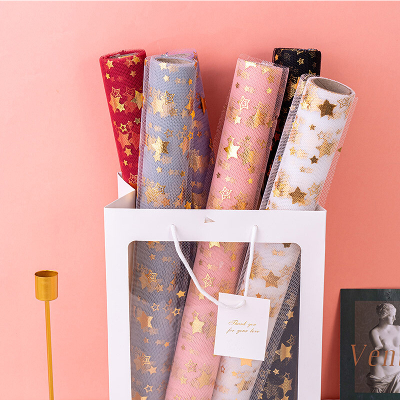 Material Mesh Packaging Mesh Gilding Stars Organza Korean Bouquet Flower Shop Packaging Lining Yarn Packaging