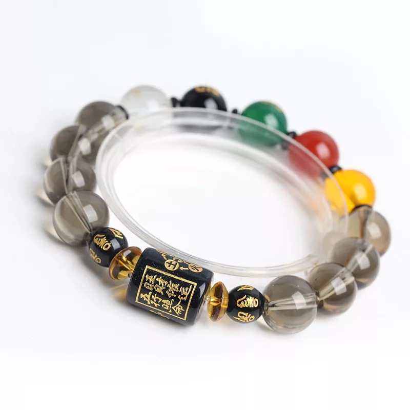 New Style Tea Crystal Five Elements Lucky Beads Bracelet Golden Wood Water Fire Earth Buddha Beads Fortune Bringer For Man And Women Good Luck