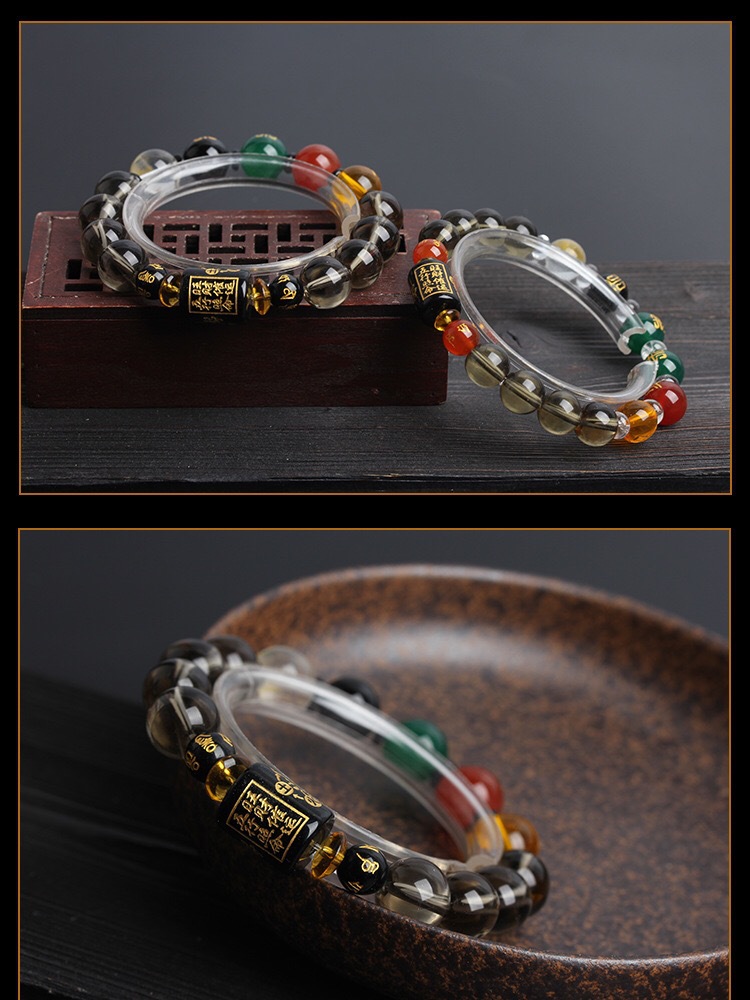 New Style Tea Crystal Five Elements Lucky Beads Bracelet Golden Wood Water Fire Earth Buddha Beads Fortune Bringer For Man And Women Good Luck