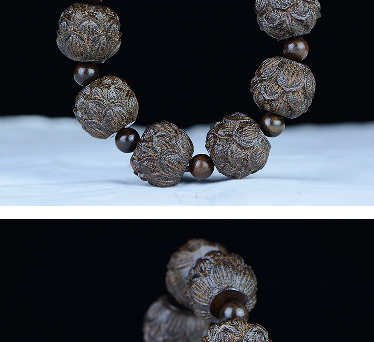 Leather Black Bracelet Leather Gray the Eighteen Disciples of the Buddha Carved Head Beads Personalized Bracelet Wooden Cultural Artifact Craft Buddha Beads Wholesale