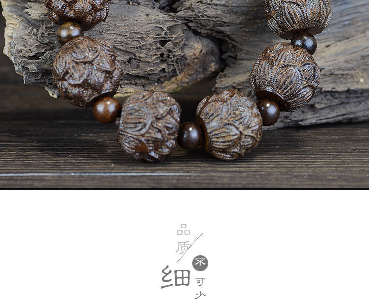 Leather Black Bracelet Leather Gray the Eighteen Disciples of the Buddha Carved Head Beads Personalized Bracelet Wooden Cultural Artifact Craft Buddha Beads Wholesale