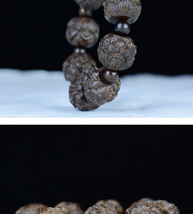 Leather Black Bracelet Leather Gray the Eighteen Disciples of the Buddha Carved Head Beads Personalized Bracelet Wooden Cultural Artifact Craft Buddha Beads Wholesale