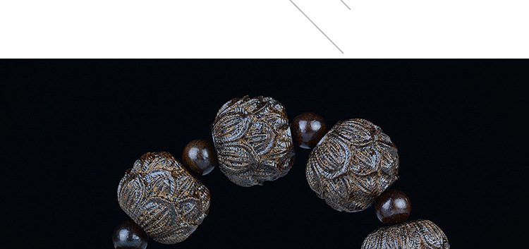 Leather Black Bracelet Leather Gray the Eighteen Disciples of the Buddha Carved Head Beads Personalized Bracelet Wooden Cultural Artifact Craft Buddha Beads Wholesale