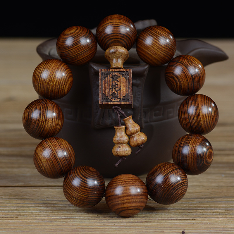 Indonesia Big Leaf Huanghuali Wood Buddha Beads Bracelet Purple Oil Pear Rosewood Men and Women Bracelet Popular Crafts Ornament Factory Wholesale
