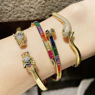 CrossBorder Personality Color Zircon Nail Bracelet Female Exaggerated Animal Snake Leopard Head OpenEnded Bracelet Brd50 CrossBorder Personality Color Zircon Nail Bracelet Female Exaggerated Animal Snake Leopard Head OpenEnded Bracelet Brd50