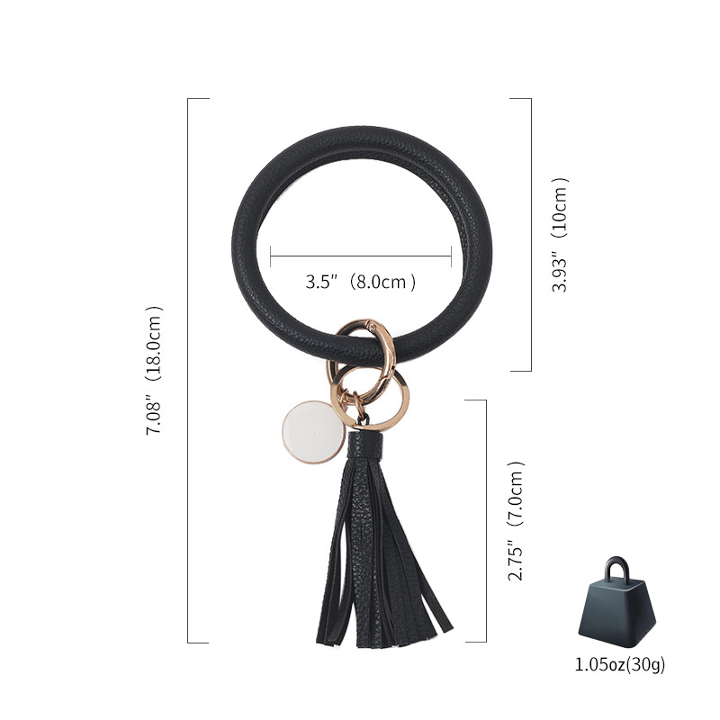 Amazon New Keychain Bracelet Printed PU Leather Bracelet Women&#039;s Bag Tassel Car Key Pendant Customized