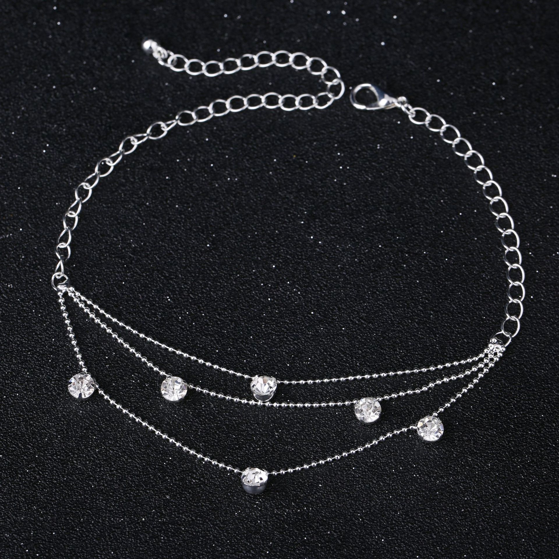 European and American Rhinestone Rows of Diamond-Embedded Elastic Crystal Anklet Bracelet Multi-Layer Optional Silver Gold European and American Rhinestone Rows of Diamond-Embedded Elastic Crystal Anklet Bracelet Multi-Layer Optional Silver Gold