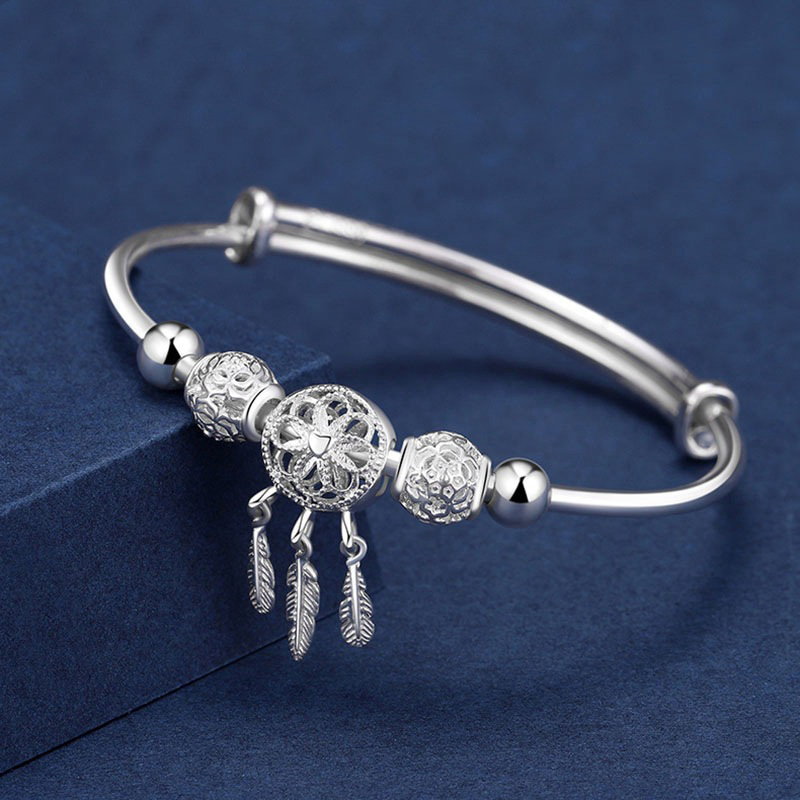 Women&#039;s Korean-Style Simple Dreamcatcher Bracelet Silver-Plated Niche Personalized Cold Style Opening Bracelet Silver Bracelet Wholesale