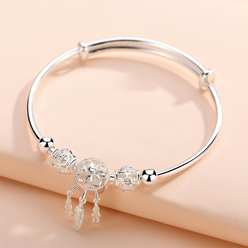 Women&#039;s Korean-Style Simple Dreamcatcher Bracelet Silver-Plated Niche Personalized Cold Style Opening Bracelet Silver Bracelet Wholesale