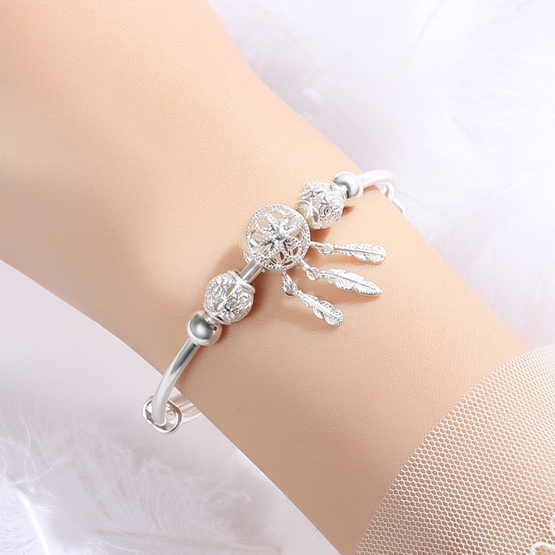 Women's Korean-Style Simple Dreamcatcher Bracelet Silver-Plated Niche Personalized Cold Style Opening Bracelet Silver Bracelet Wholesale