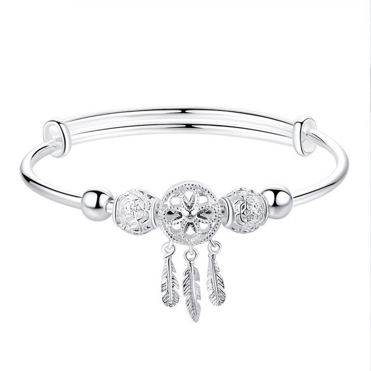 Women's Korean-Style Simple Dreamcatcher Bracelet Silver-Plated Niche Personalized Cold Style Opening Bracelet Silver Bracelet Wholesale