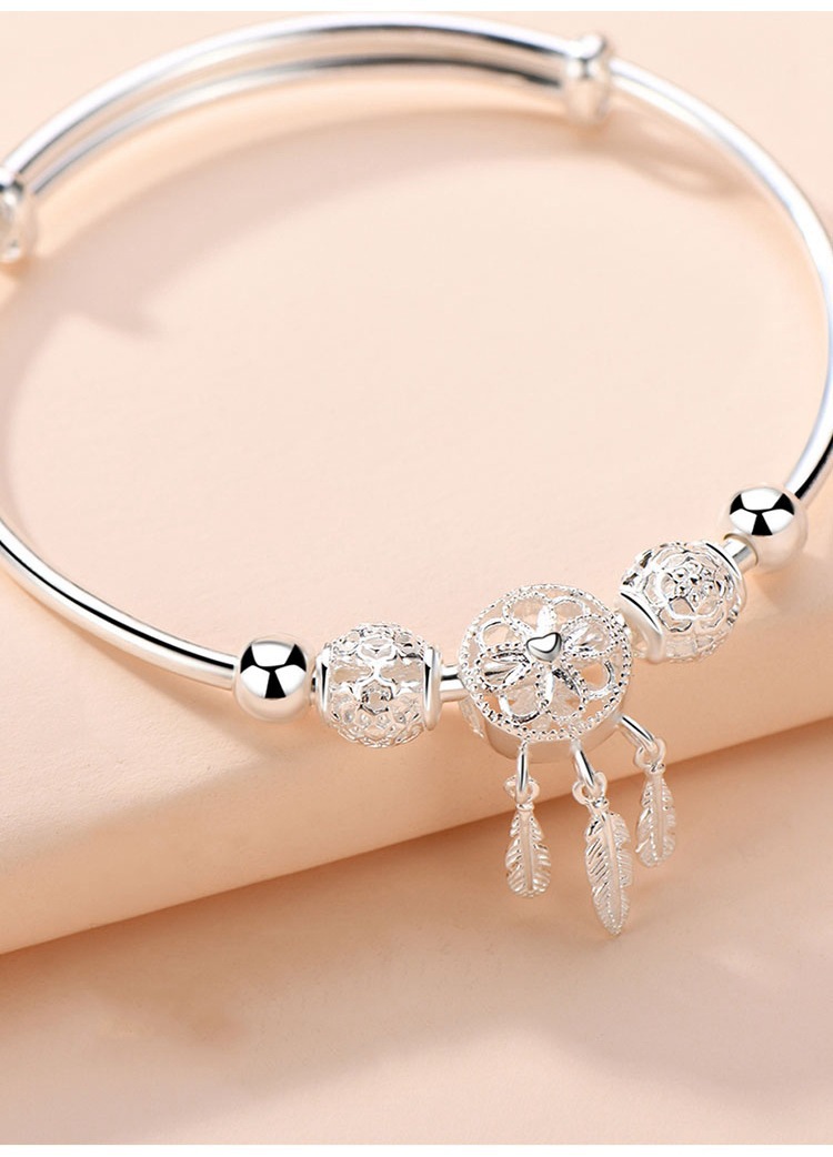 Women's Korean-Style Simple Dreamcatcher Bracelet Silver-Plated Niche Personalized Cold Style Opening Bracelet Silver Bracelet Wholesale