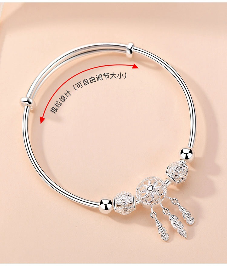 Women's Korean-Style Simple Dreamcatcher Bracelet Silver-Plated Niche Personalized Cold Style Opening Bracelet Silver Bracelet Wholesale