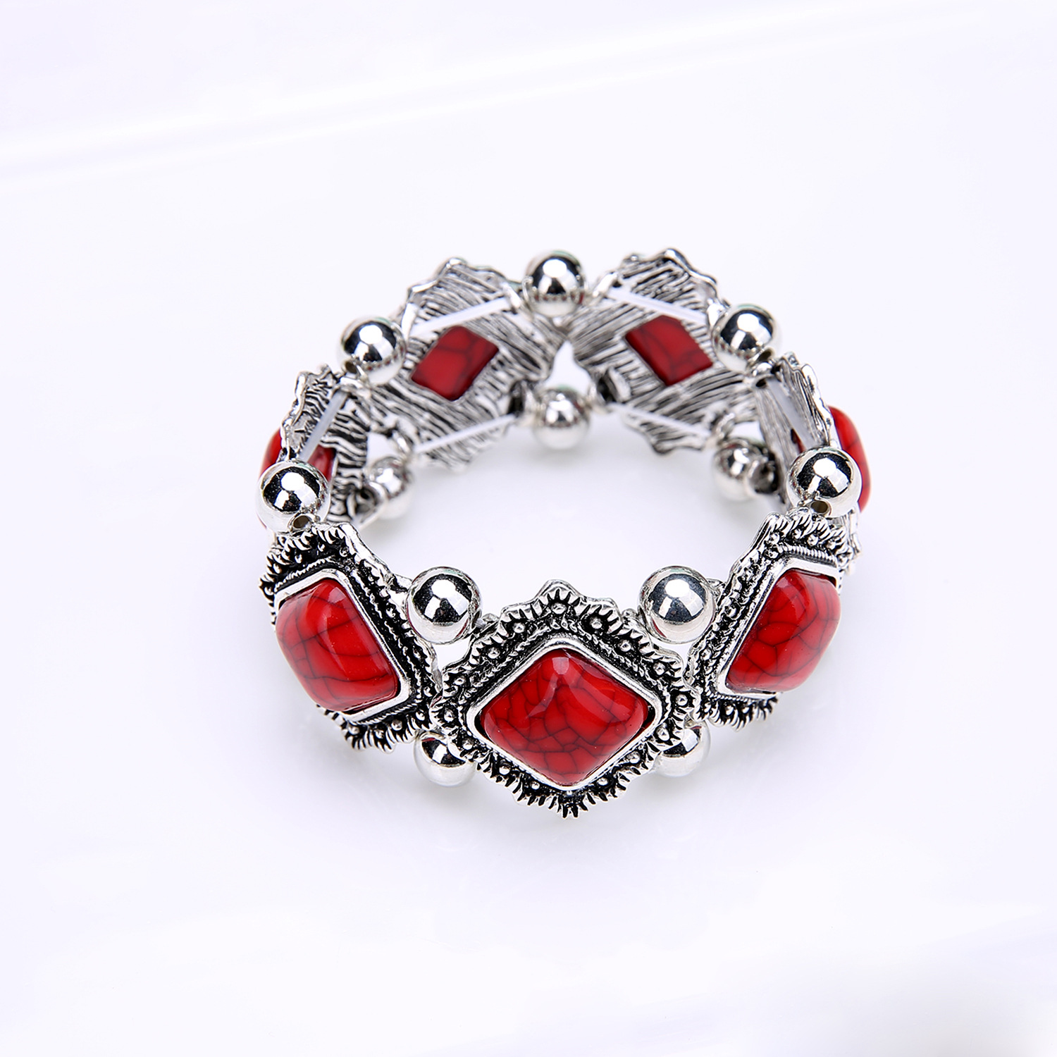 2017 European and American Foreign Trade Popular Bohemian Retro Bracelet Turquoise Imitation Thai Silver Bracelet Jewelry Wholesale