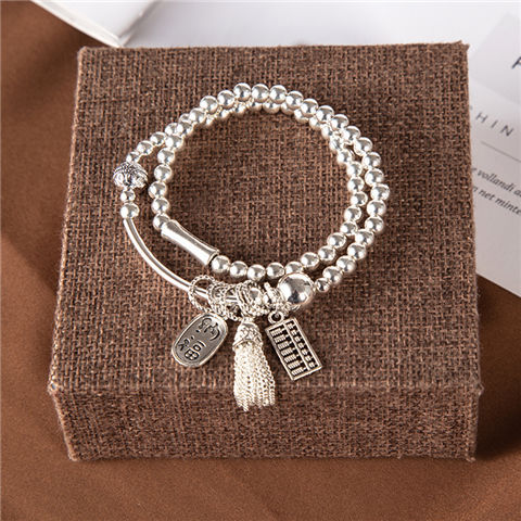 New Sliver Beads Tassel Two-Circle Bracelet Retro Tibetan Silver Lucky Cat Pendant Bracelet Internet Celebrity Live Hot Silver Accessories New Sliver Beads Tassel Two-Circle Bracelet Retro Tibetan Silver Lucky Cat Pendant Bracelet Internet Celebrity Live Hot Silver Accessories