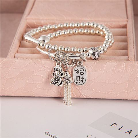 New Sliver Beads Tassel Two-Circle Bracelet Retro Tibetan Silver Lucky Cat Pendant Bracelet Internet Celebrity Live Hot Silver Accessories New Sliver Beads Tassel Two-Circle Bracelet Retro Tibetan Silver Lucky Cat Pendant Bracelet Internet Celebrity Live Hot Silver Accessories