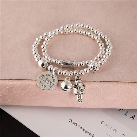 New Sliver Beads Tassel Two-Circle Bracelet Retro Tibetan Silver Lucky Cat Pendant Bracelet Internet Celebrity Live Hot Silver Accessories New Sliver Beads Tassel Two-Circle Bracelet Retro Tibetan Silver Lucky Cat Pendant Bracelet Internet Celebrity Live Hot Silver Accessories