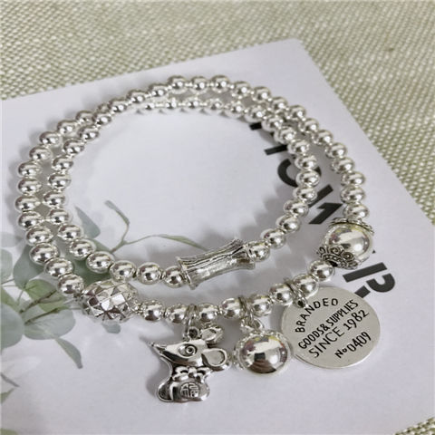 New Sliver Beads Tassel Two-Circle Bracelet Retro Tibetan Silver Lucky Cat Pendant Bracelet Internet Celebrity Live Hot Silver Accessories New Sliver Beads Tassel Two-Circle Bracelet Retro Tibetan Silver Lucky Cat Pendant Bracelet Internet Celebrity Live Hot Silver Accessories