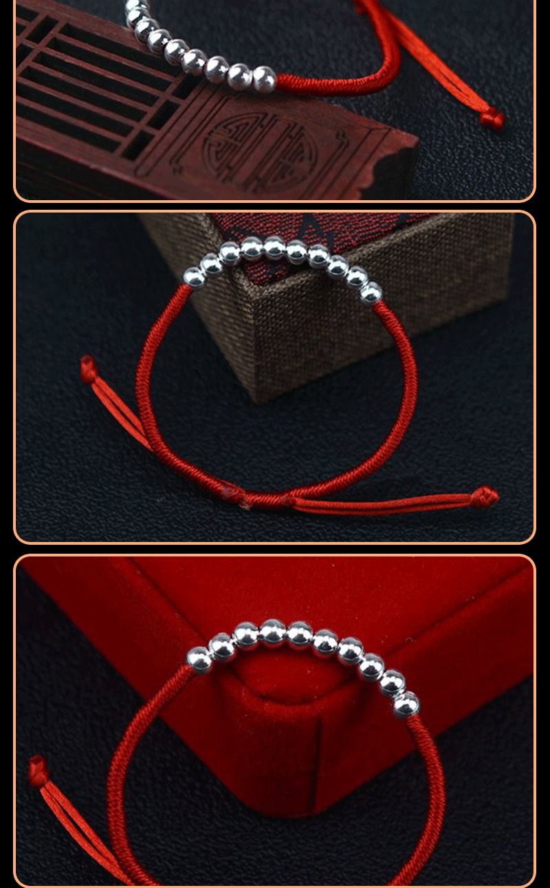 Stall Supply Pure Silver Perfect Bracelet Sterling Silver Lucky Beads Red Rope Bracelet Men and Women Couple's Birth Year Accessories