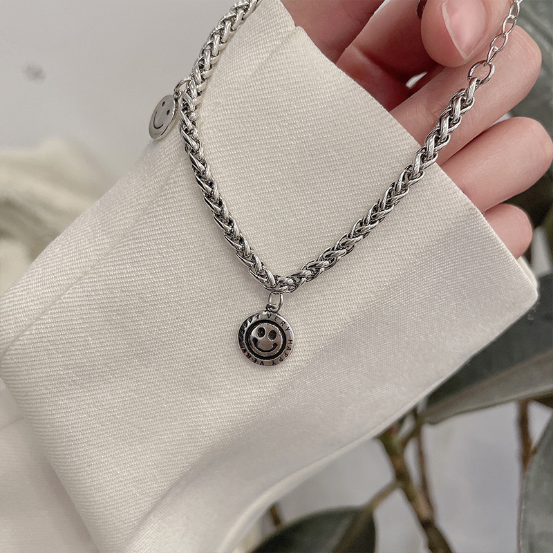 Smiley Face 925 Sterling Silver Bracelet Design Sense Niche Bracelet Korean Ins Bracelet Simple Bracelet Non-Fading Female Wholesale