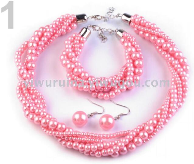 European and American pearl multiple twist short necklace bracelet and pearl set ladies fine collar chain choker European and American pearl multiple twist short necklace bracelet and pearl set ladies fine collar chain choker