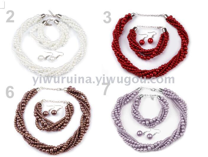 European and American pearl multiple twist short necklace bracelet and pearl set ladies fine collar chain choker
