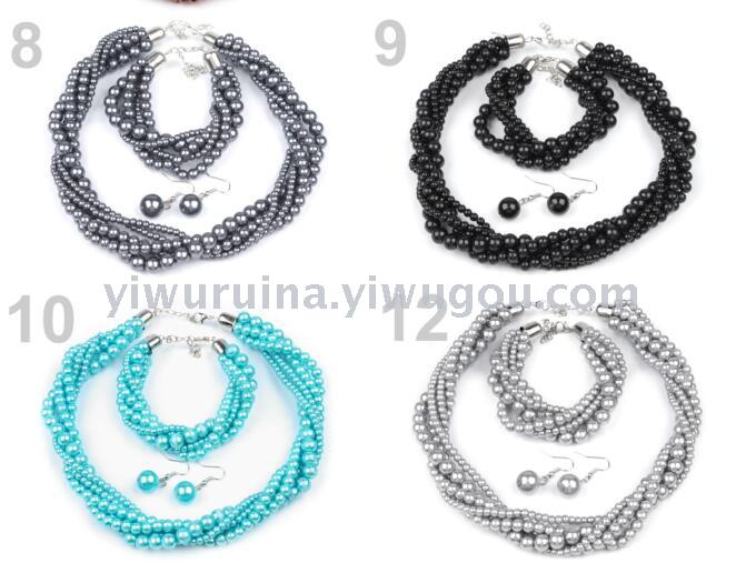 European and American pearl multiple twist short necklace bracelet and pearl set ladies fine collar chain choker European and American pearl multiple twist short necklace bracelet and pearl set ladies fine collar chain choker