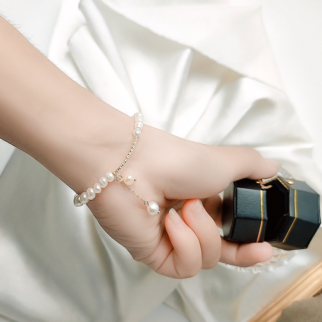 Bright Eyes Plated 14K Real Gold Natural Freshwater Pearl Mori Style Retro Beautiful Classical Beautiful Simple Bracelet Women&#039;s Bracelet