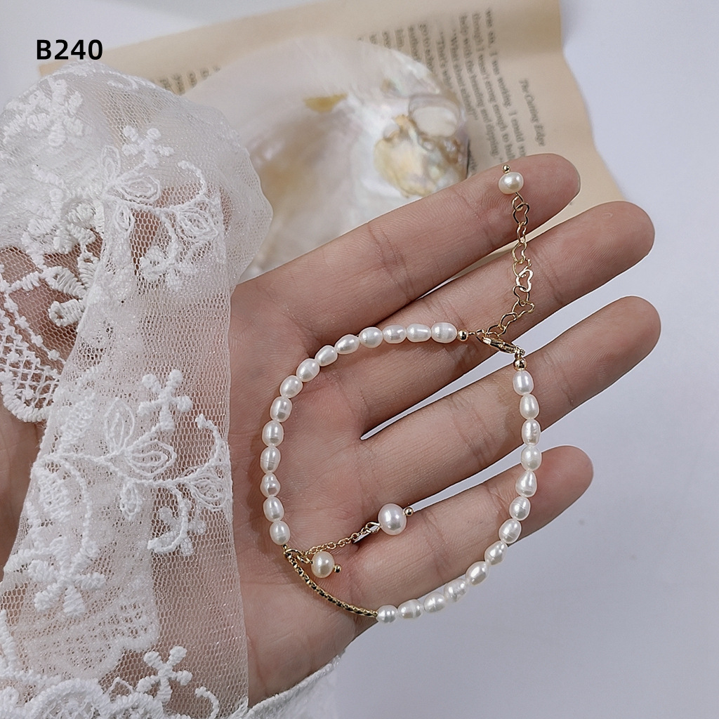Bright Eyes Plated 14K Real Gold Natural Freshwater Pearl Mori Style Retro Beautiful Classical Beautiful Simple Bracelet Women&#039;s Bracelet