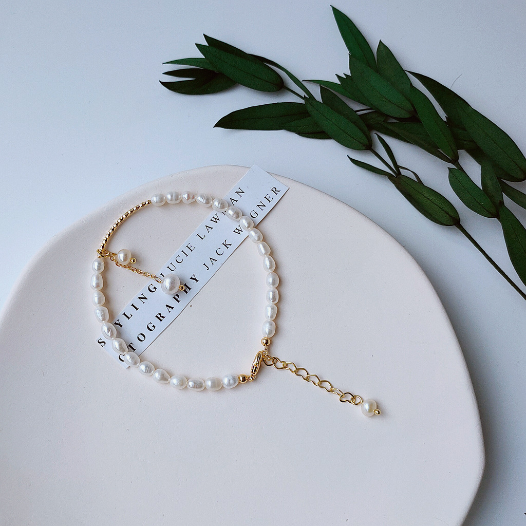 Bright Eyes Plated 14K Real Gold Natural Freshwater Pearl Mori Style Retro Beautiful Classical Beautiful Simple Bracelet Women's Bracelet Bright Eyes Plated 14K Real Gold Natural Freshwater Pearl Mori Style Retro Beautiful Classical Beautiful Simple Bracelet Women's Bracelet