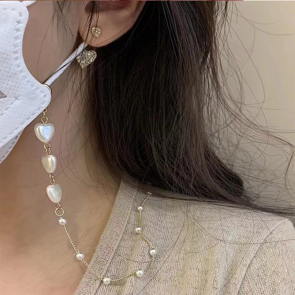 Japanese and Korean New Love Heart-Shaped Mask Chain Pearl Chain Fashion Necklace Eyeglasses Chain Bracelet Four-in-One Factory Direct Supply