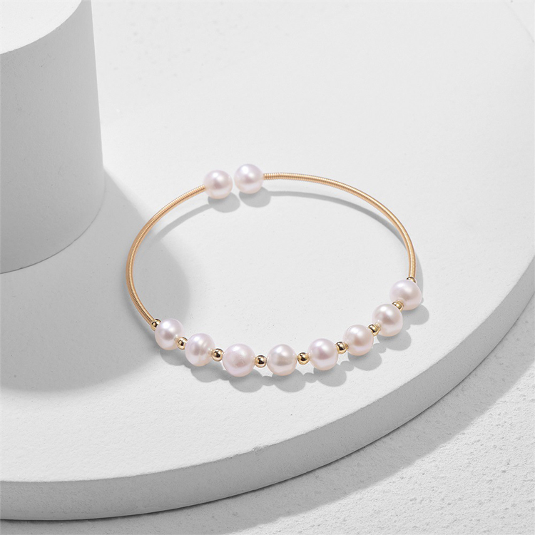 New High Quality 18K Gold Natural Freshwater Pearl Bracelet Ten plus Nine Gold round Beads