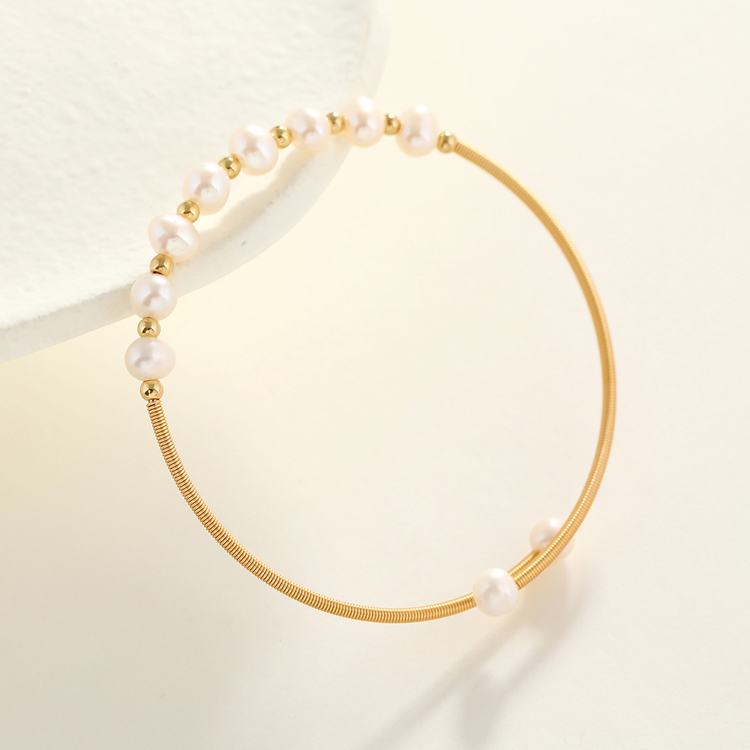 New High Quality 18K Gold Natural Freshwater Pearl Bracelet Ten plus Nine Gold round Beads
