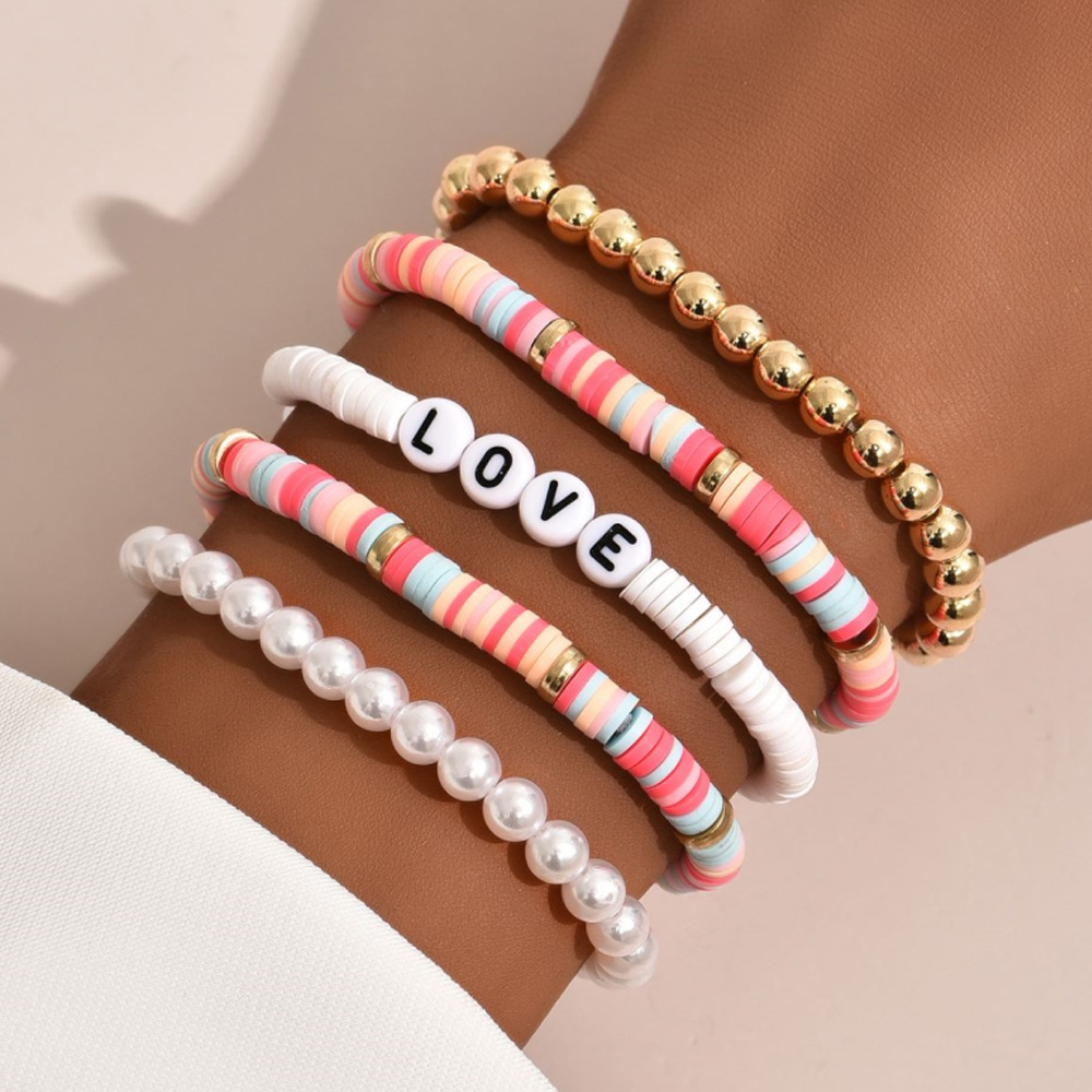 Ethnic Style Bohemian Bracelet Colorful Polymer Clay Retro Temperament Pearl Polymer Clay Bracelet Bracelet Love5 Set