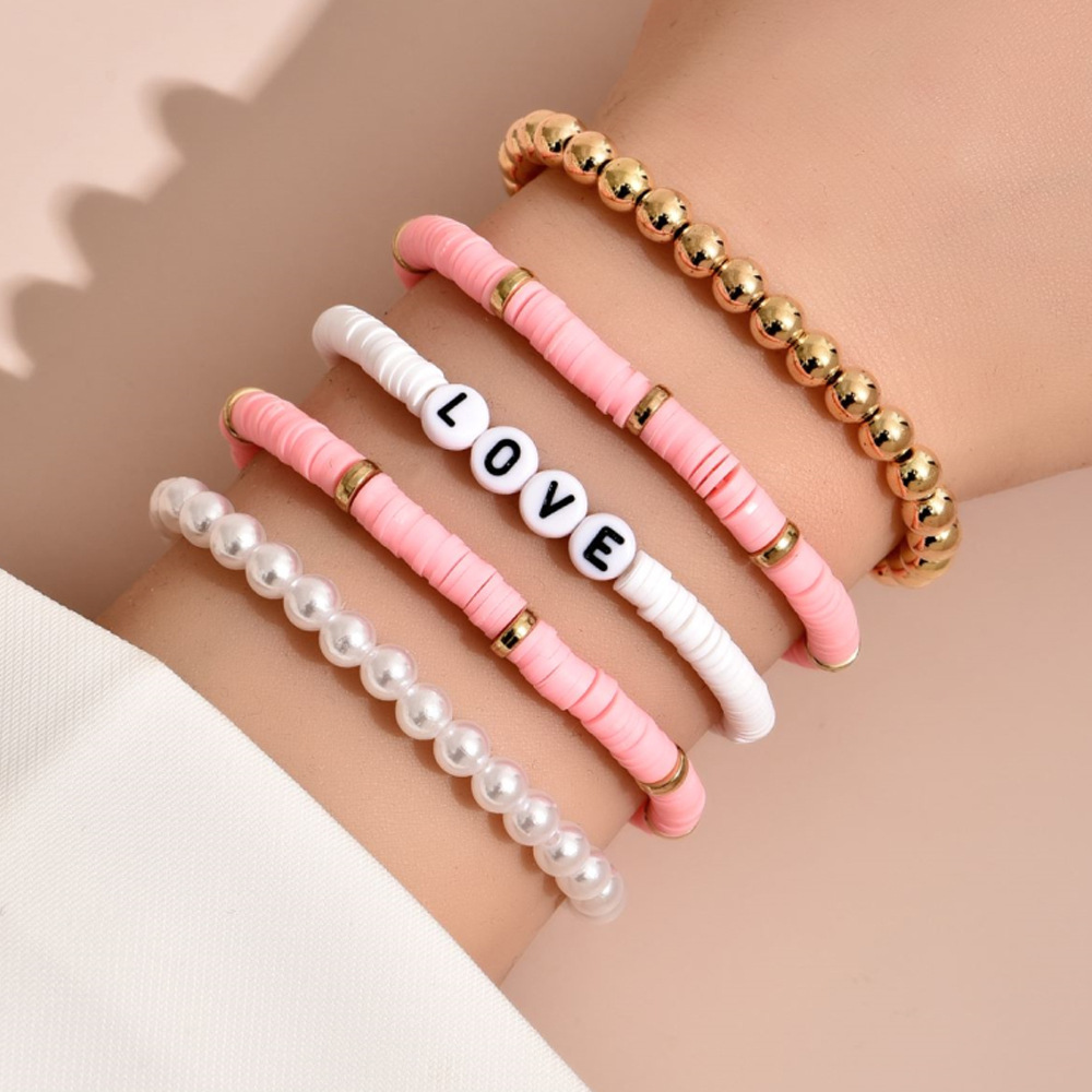 Ethnic Style Bohemian Bracelet Colorful Polymer Clay Retro Temperament Pearl Polymer Clay Bracelet Bracelet Love5 Set