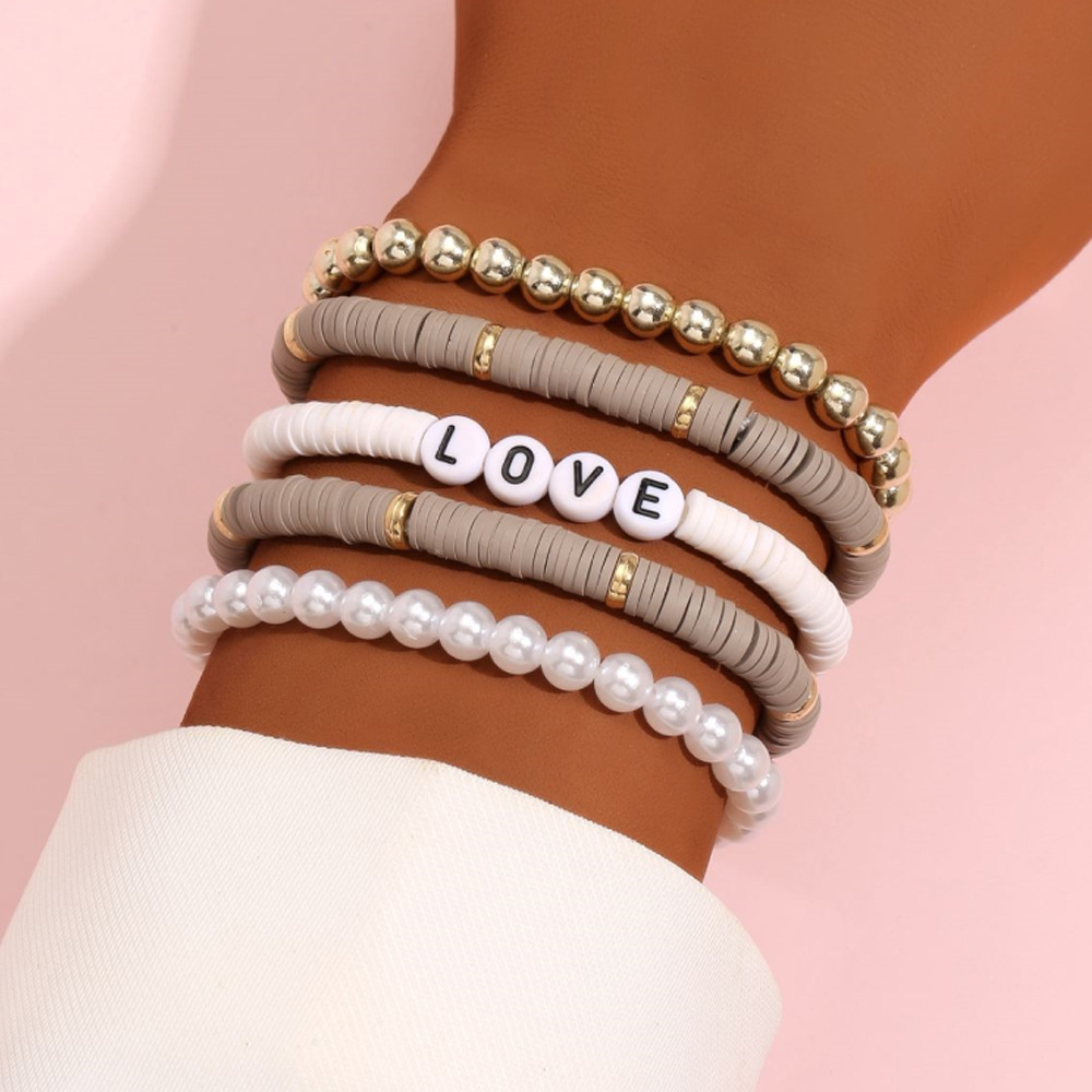 Ethnic Style Bohemian Bracelet Colorful Polymer Clay Retro Temperament Pearl Polymer Clay Bracelet Bracelet Love5 Set