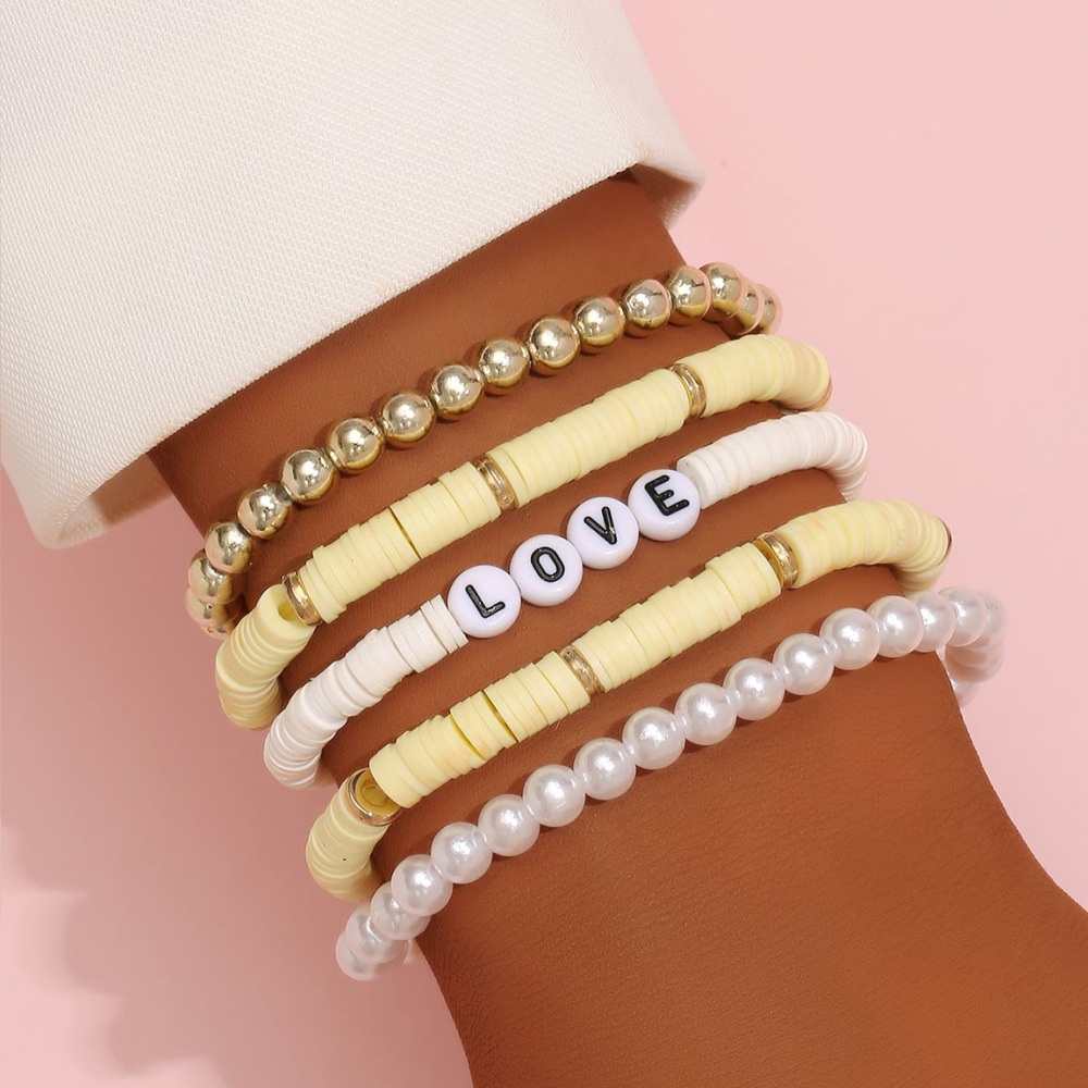 Ethnic Style Bohemian Bracelet Colorful Polymer Clay Retro Temperament Pearl Polymer Clay Bracelet Bracelet Love5 Set