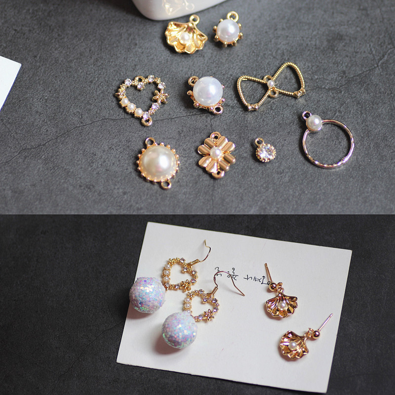 DIY Earrings Accessories Korean Alloy Simple Rhinestone Pearl Heart Shell Earring Material Bracelet Pendant