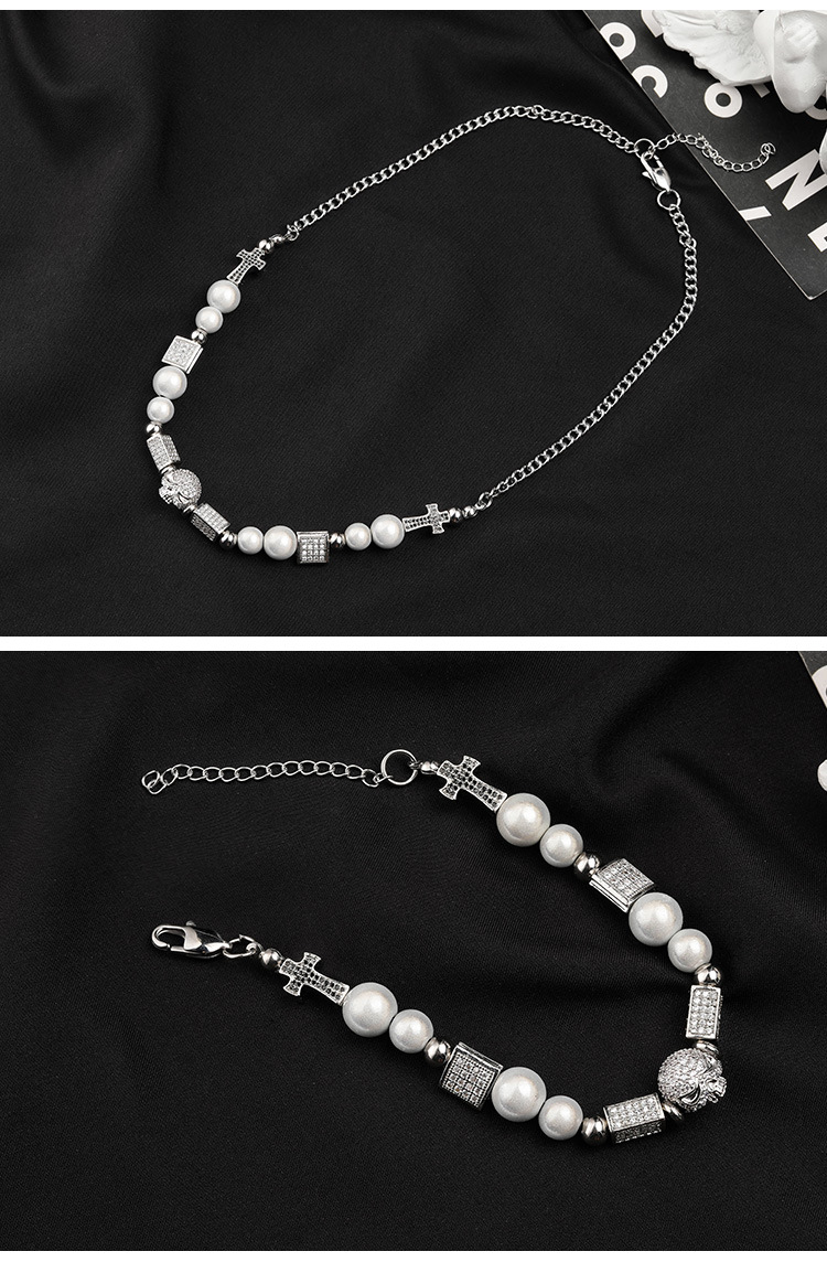 Trendy Partner Star Same Style Diamond Skull Necklace Bracelet Hipster Hip Hop Stainless Steel Bead Chain Pearl Chain Trendy Partner Star Same Style Diamond Skull Necklace Bracelet Hipster Hip Hop Stainless Steel Bead Chain Pearl Chain