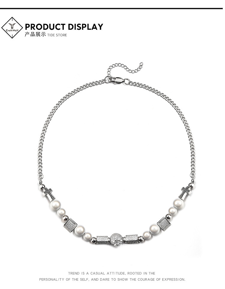 Trendy Partner Star Same Style Diamond Skull Necklace Bracelet Hipster Hip Hop Stainless Steel Bead Chain Pearl Chain Trendy Partner Star Same Style Diamond Skull Necklace Bracelet Hipster Hip Hop Stainless Steel Bead Chain Pearl Chain