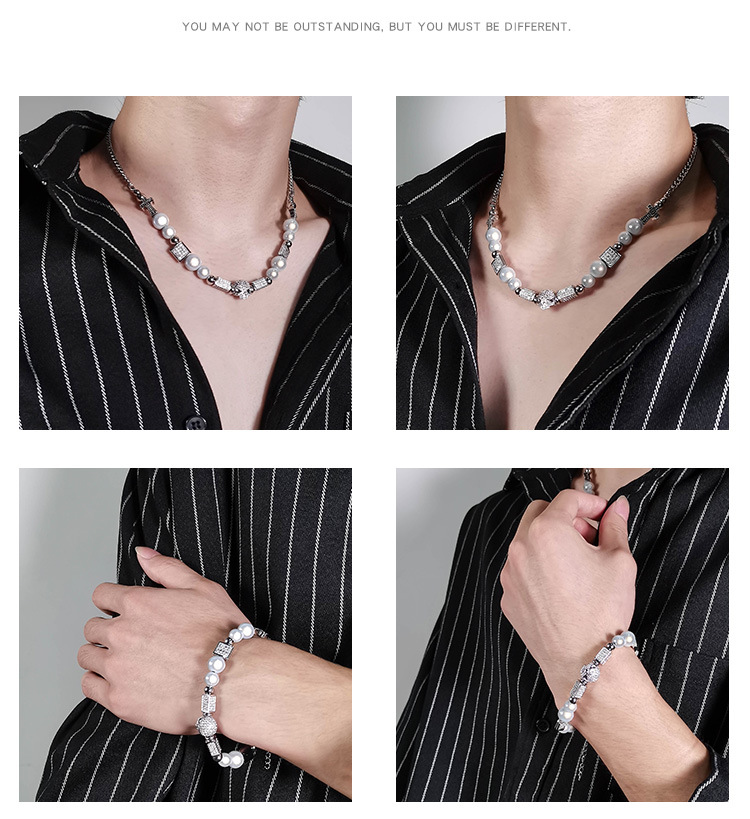 Trendy Partner Star Same Style Diamond Skull Necklace Bracelet Hipster Hip Hop Stainless Steel Bead Chain Pearl Chain Trendy Partner Star Same Style Diamond Skull Necklace Bracelet Hipster Hip Hop Stainless Steel Bead Chain Pearl Chain