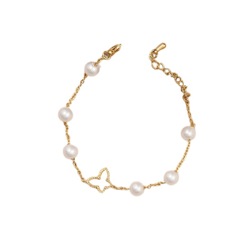 Women's Korean-Style Simple Titanium Steel Pearl Bracelet Ins Love Star Moon Double-Layer Stainless Steel Cuban Link Chain Trendy Bracelet Women's Korean-Style Simple Titanium Steel Pearl Bracelet Ins Love Star Moon Double-Layer Stainless Steel Cuban Link Chain Trendy Bracelet