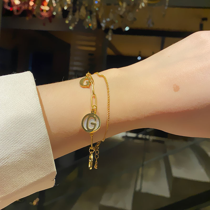 Women's Korean-Style Simple Titanium Steel Pearl Bracelet Ins Love Star Moon Double-Layer Stainless Steel Cuban Link Chain Trendy Bracelet Women's Korean-Style Simple Titanium Steel Pearl Bracelet Ins Love Star Moon Double-Layer Stainless Steel Cuban Link Chain Trendy Bracelet